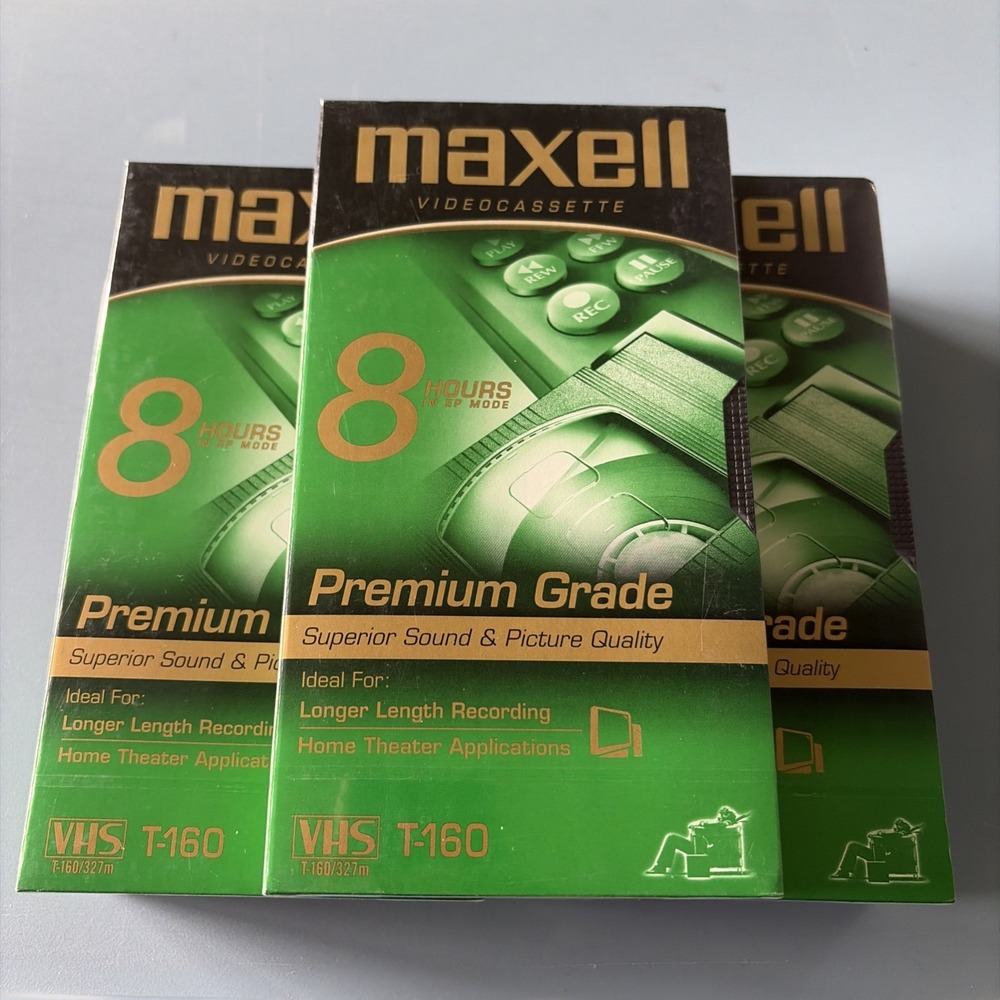 Maxell T-160 Premium Grade 8-Hour VHS Blank Tapes Factory Sealed Lot of 5